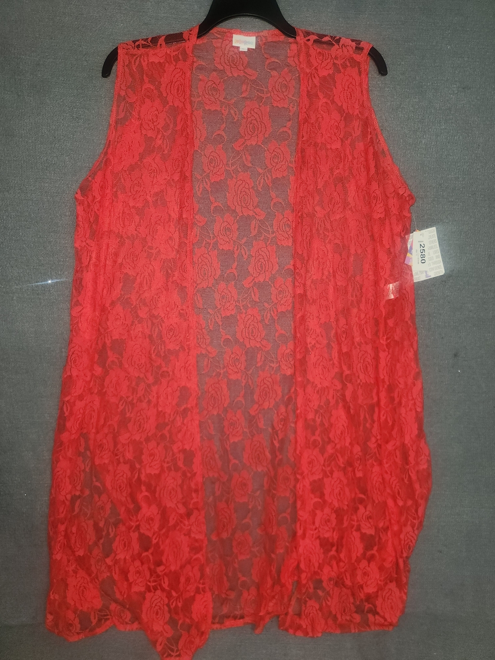 LuLaRoe Red Floral Lace Open-Front Kimono Vest #403